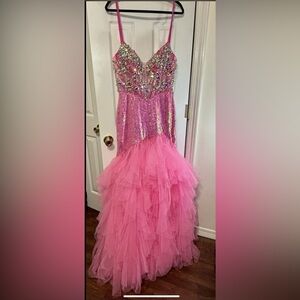 NWT JOVANI SZ 10 Formal Dress Gown In Pink w/Sequins, Beads & Pink Tulle #D5914